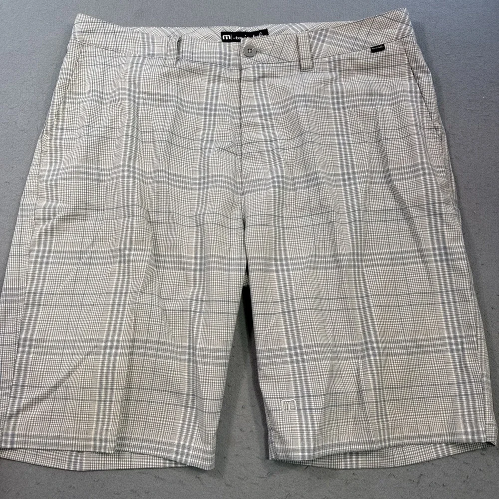 Travis Mathew Shorts Mens 36 Plaid GRAY  Chino Performance Stretch Golf